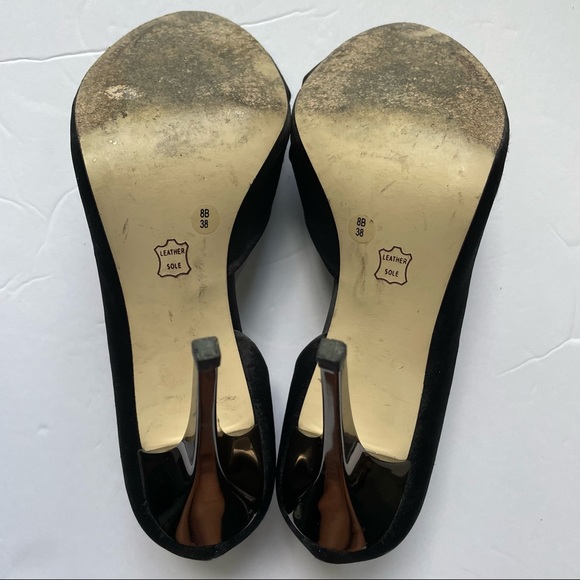 BCBGMAXAZRIA • d’Orsay Mirrored Stiletto Black Satin Peep Toe Pumps • Size 8 - Picture 10 of 12